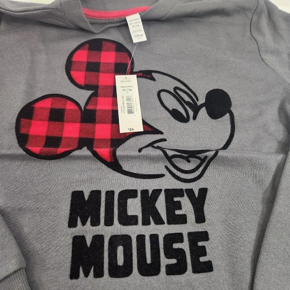 3 for $30! Joe Fresh Disney Kids Plaid  Mickey Mouse Sweatshirt Gray NWT - Picture 2 of 6